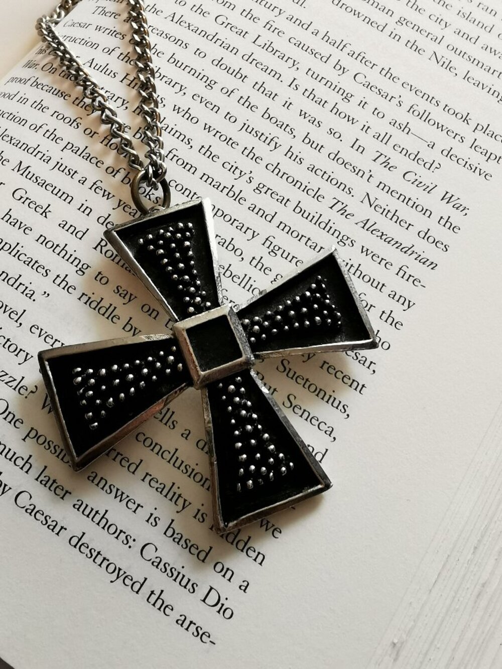 Black Silver Maltese Cross Pendant Necklace Iron Cross Chunky Vintage
